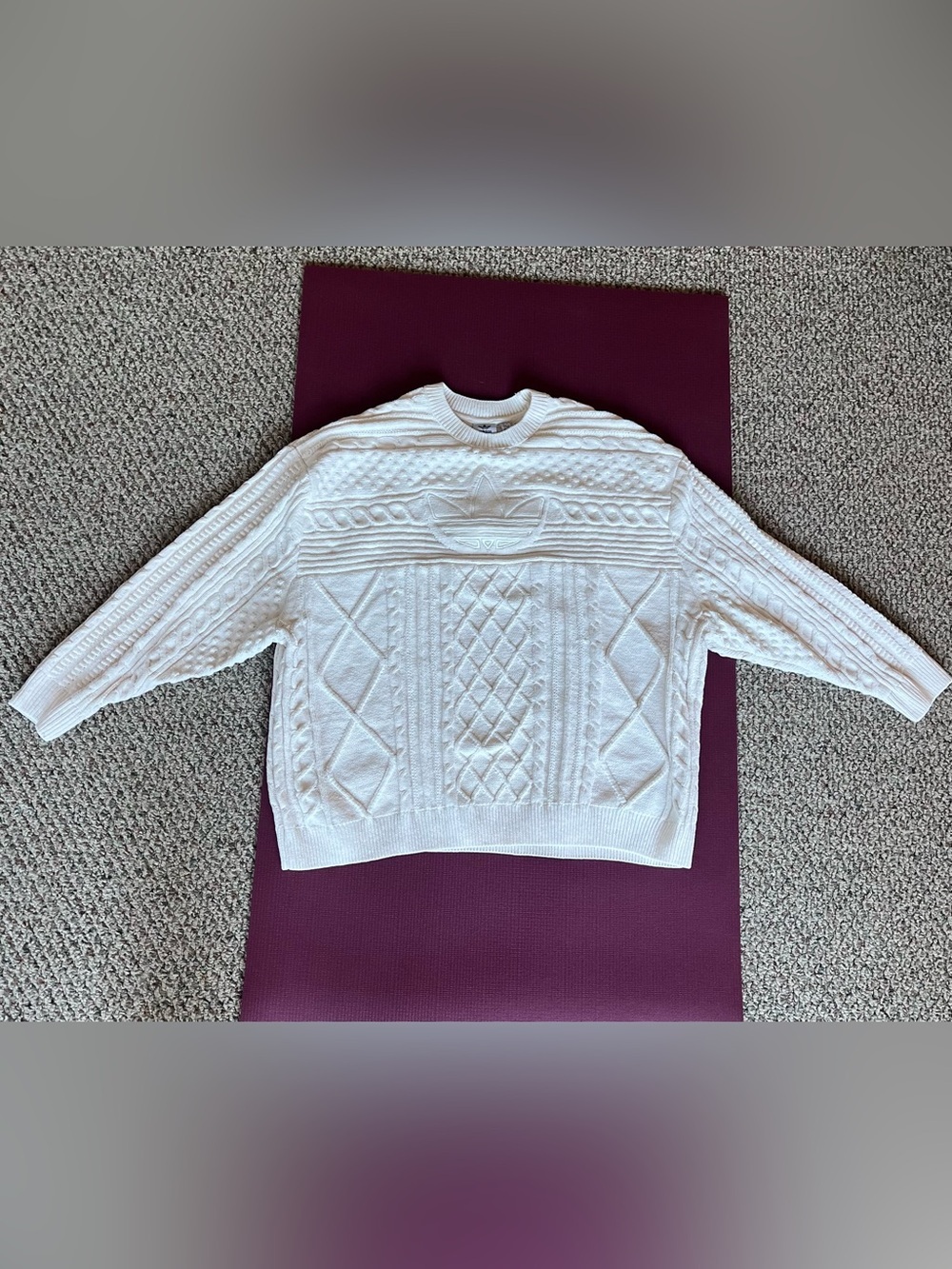 Adidas Cable Knit Pullover Sweater Cream / White Classic Size Large